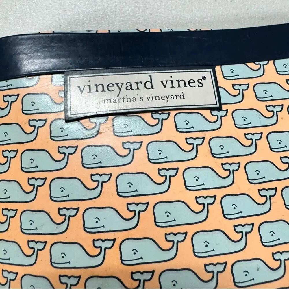 Vineyard Vines Orange Blue Wale Print Rubber Tall Rain Boots Womens 5 Classic